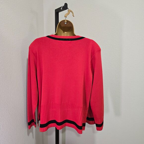 Misook Red Ribbed Open Cardigan Sweater Womens Petite XL Long Sleeve Knit Office - Picture 4 of 9